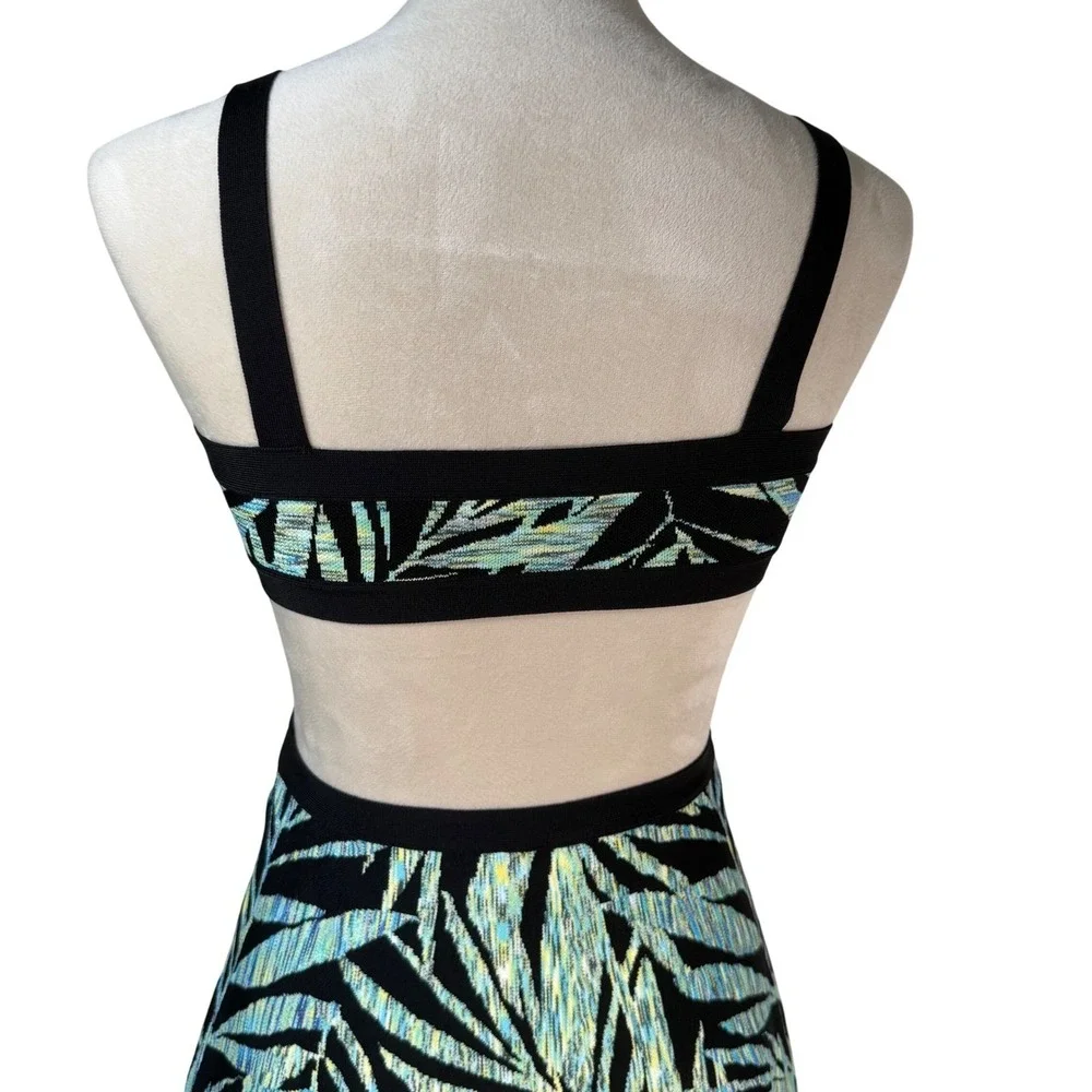 BCBGMAXAZRIA Cutout Mini Dress XS Tropical Palm Print Resortwear‎ Summer Party